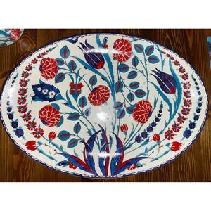 Williams Sonoma Iznik Floral Oval Serving Platter 18.25" Red Blue Turkish Style